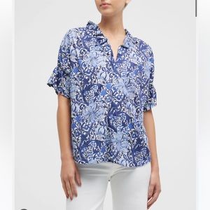 Finley Plus Size 1X Crosby Floral-print Ruffle-trim
Top In Blue White ...